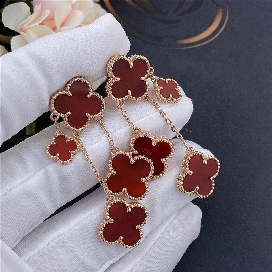 [✨ROSE💎]CLOVER EARRINGS CARNELIAN 4 MOTIFS PINK GOLD