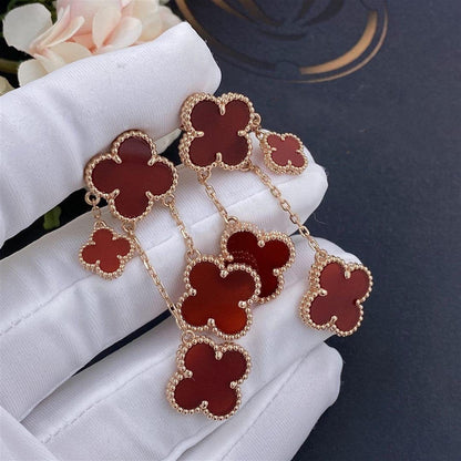 [✨ROSE💎]CLOVER EARRINGS CARNELIAN 4 MOTIFS PINK GOLD