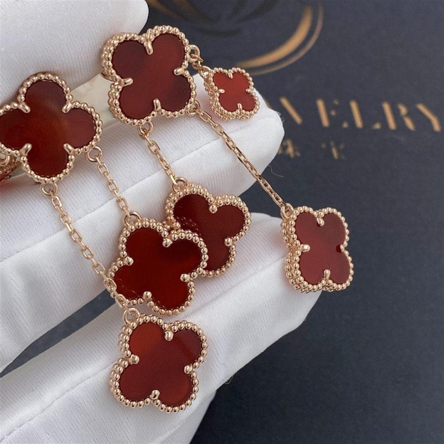 [✨ROSE💎]CLOVER EARRINGS CARNELIAN 4 MOTIFS PINK GOLD