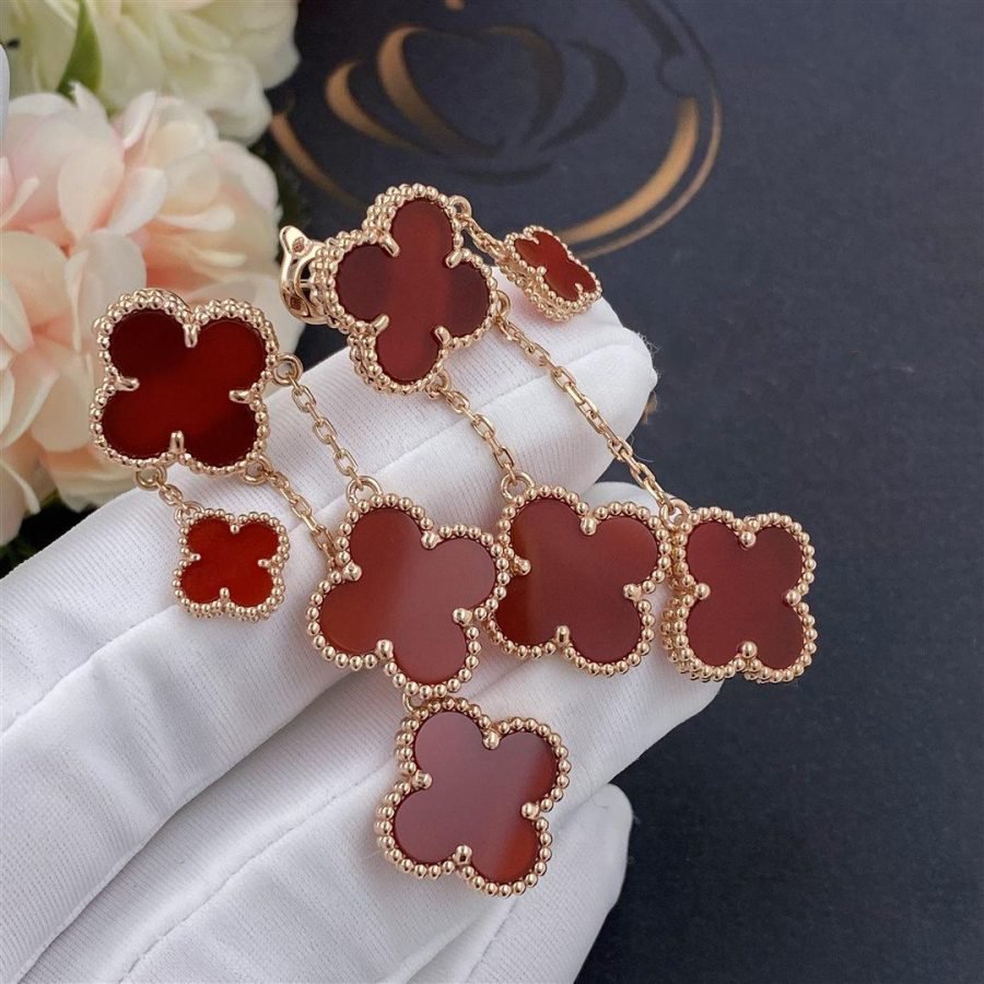 [✨ROSE💎]CLOVER EARRINGS CARNELIAN 4 MOTIFS PINK GOLD