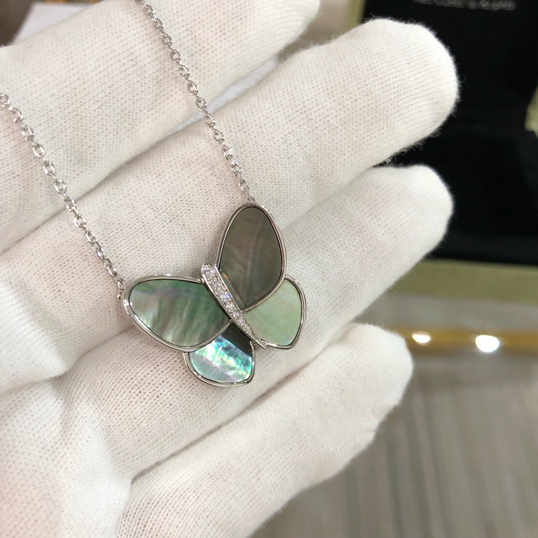 [✨ROSE💎]LARGE BUTTERFLY SILVER PENDANT DIAMOND NECKLACE