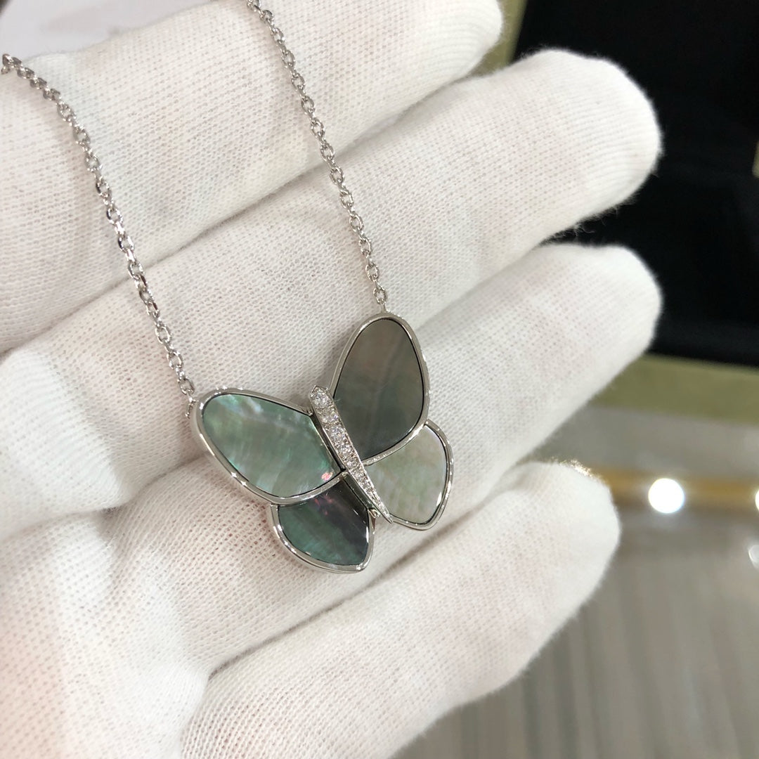 [✨ROSE💎]LARGE BUTTERFLY SILVER PENDANT DIAMOND NECKLACE
