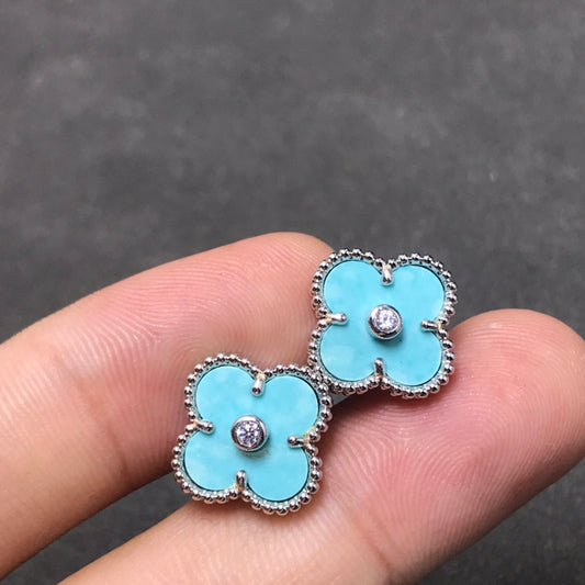 [✨ROSE💎]CLOVER 1 DIAMOND BLUE SKY SILVER EARRINGS
