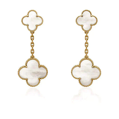 [✨ROSE💎]CLOVER 2 MOTIF WHITE MOP EARRINGS