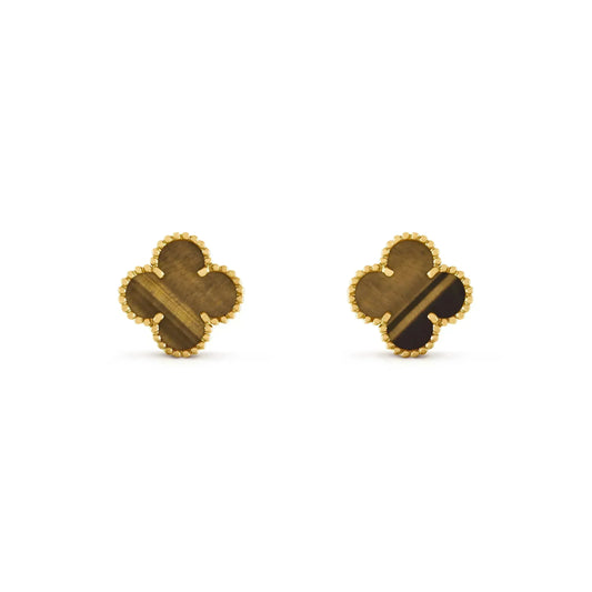 [✨ROSE💎]CLOVER MEDIUM 1 MOTIFS TIGER EYE EARRINGS