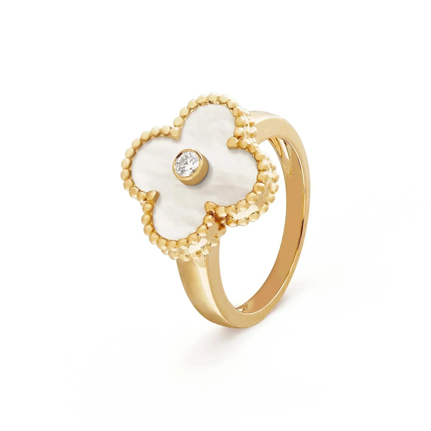 [✨ROSE💎]CLOVER PINK MOP RING GOLD DIAMOND